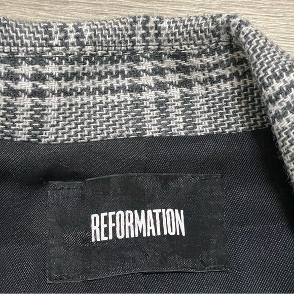 Reformation Women Plaid Double Breasted Blazer Gray Black Sz Medium - Picture 6 of 10